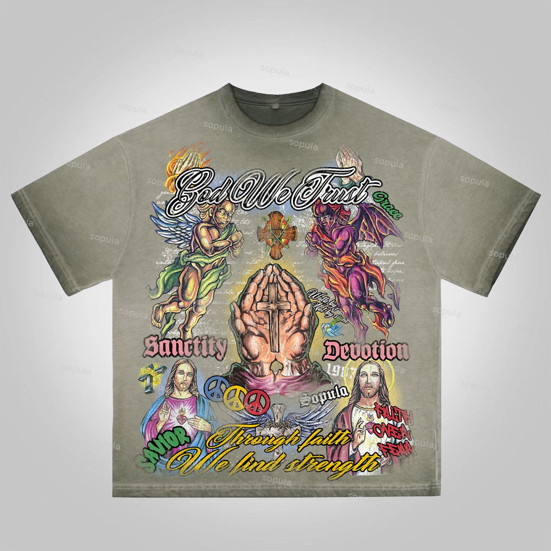 Sopula Faith In Jesus Collage Vintage Graphics Washed Cotton T-Shirt Product Image