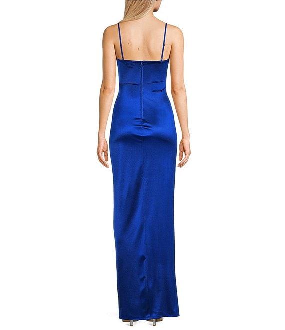 Honey and Rosie V-Neck Pleated Side Slit Corset Gown Product Image