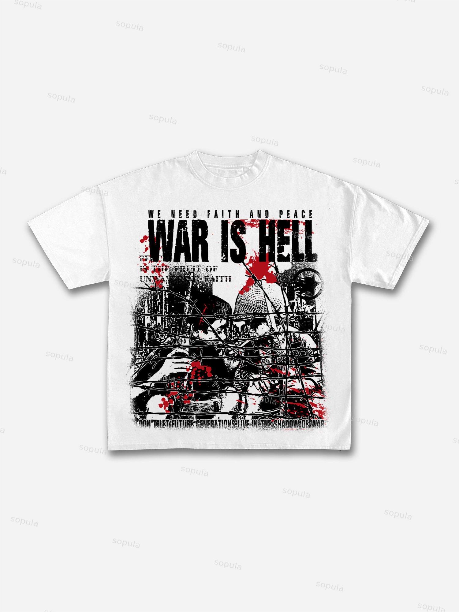 War Is A Hell Retro Old Graphic Cotton T-Shirt Product Image