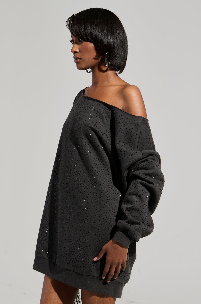 STREET STYLE OVERSIZED RHINESTONE SWEATSHIRT DRESS Product Image