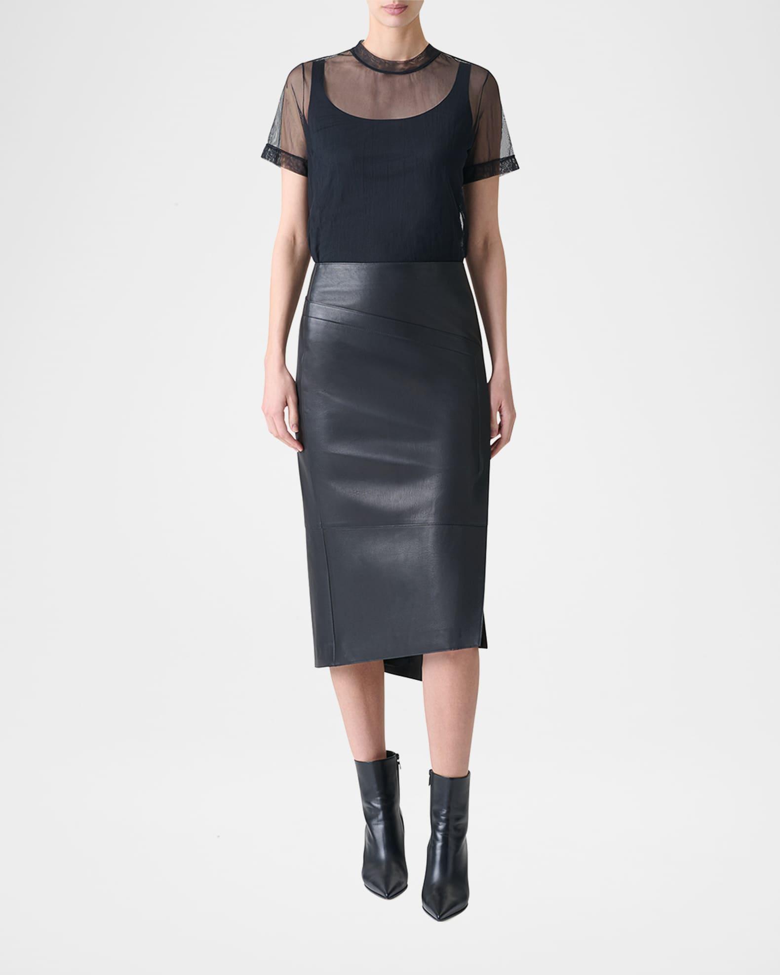 Asymmetric Trapezoid Nappa Leather Midi Skirt Product Image