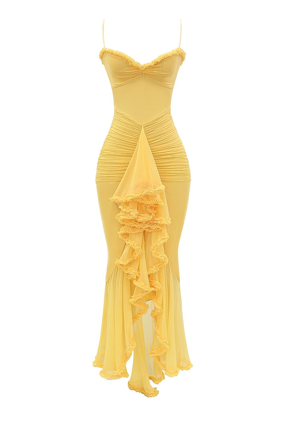 Gabbi  apricot ruffled front gown Product Image