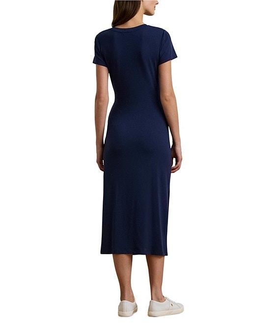 Lauren Ralph Lauren Knit Jersey Round Neck Short Sleeve Tie Front Waist Sheath Dress Product Image