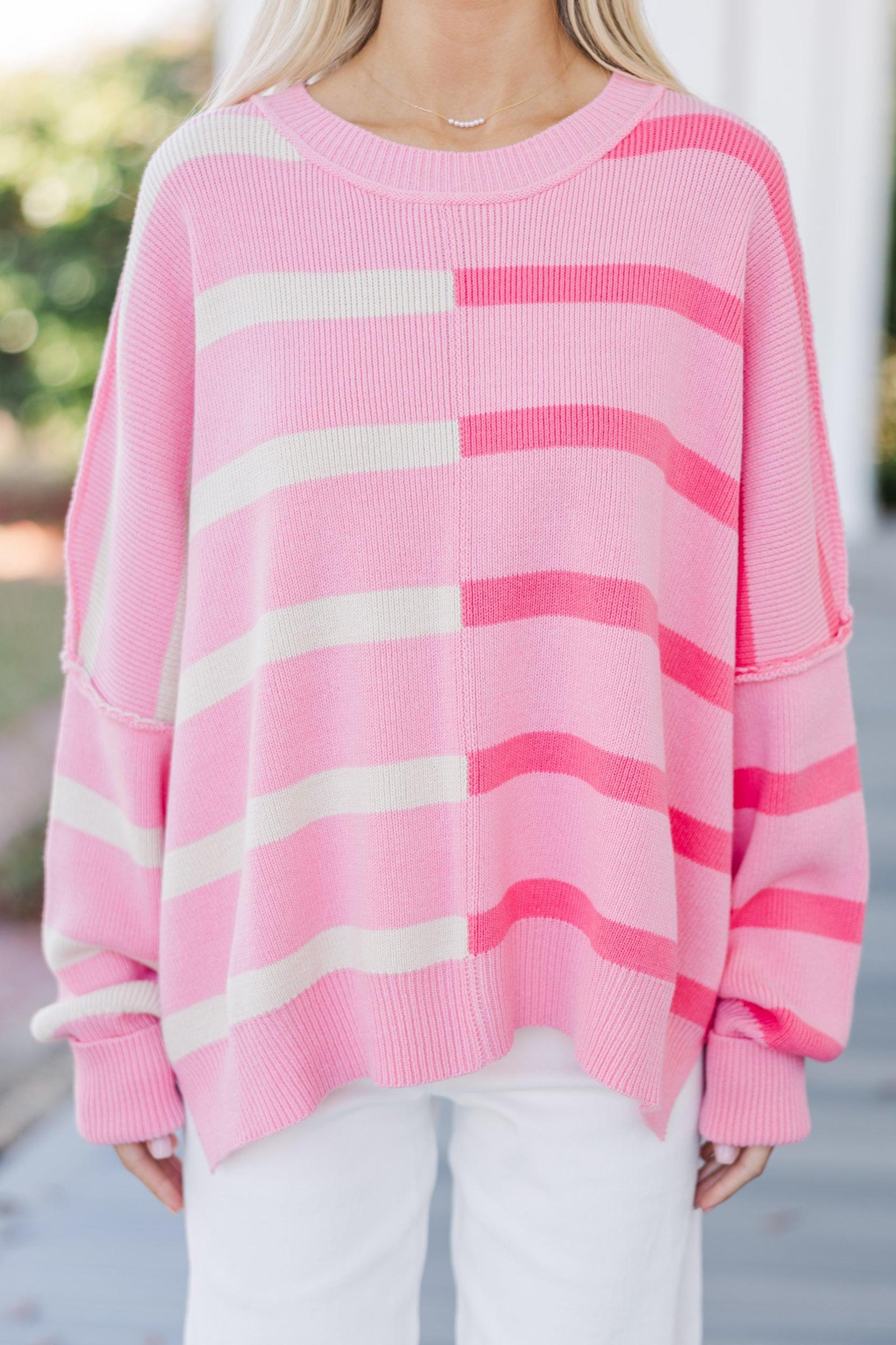 Give You Joy Pink Striped Sweater Female Product Image
