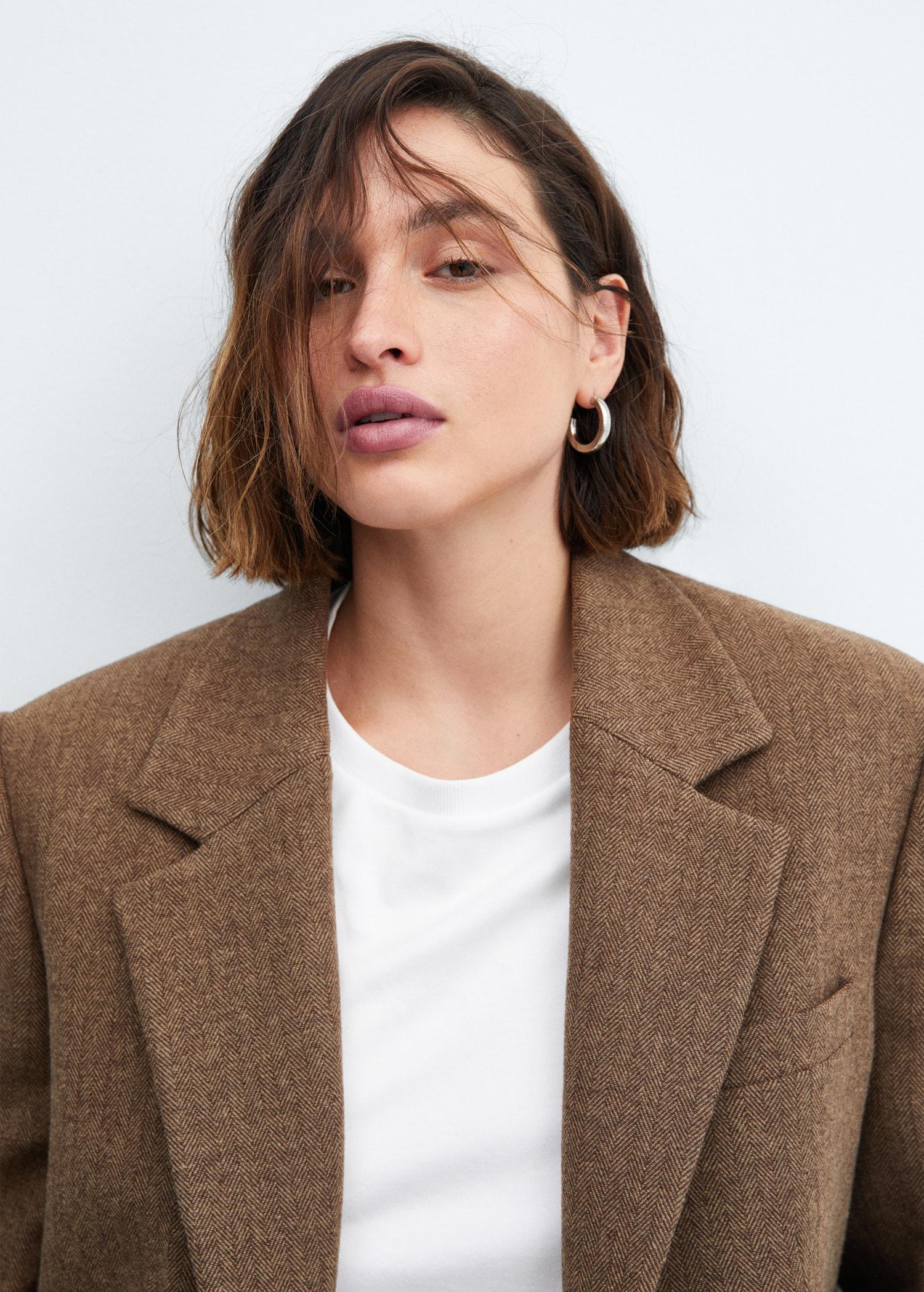 Herringbone wool-blend blazer - Women | MANGO USA Product Image