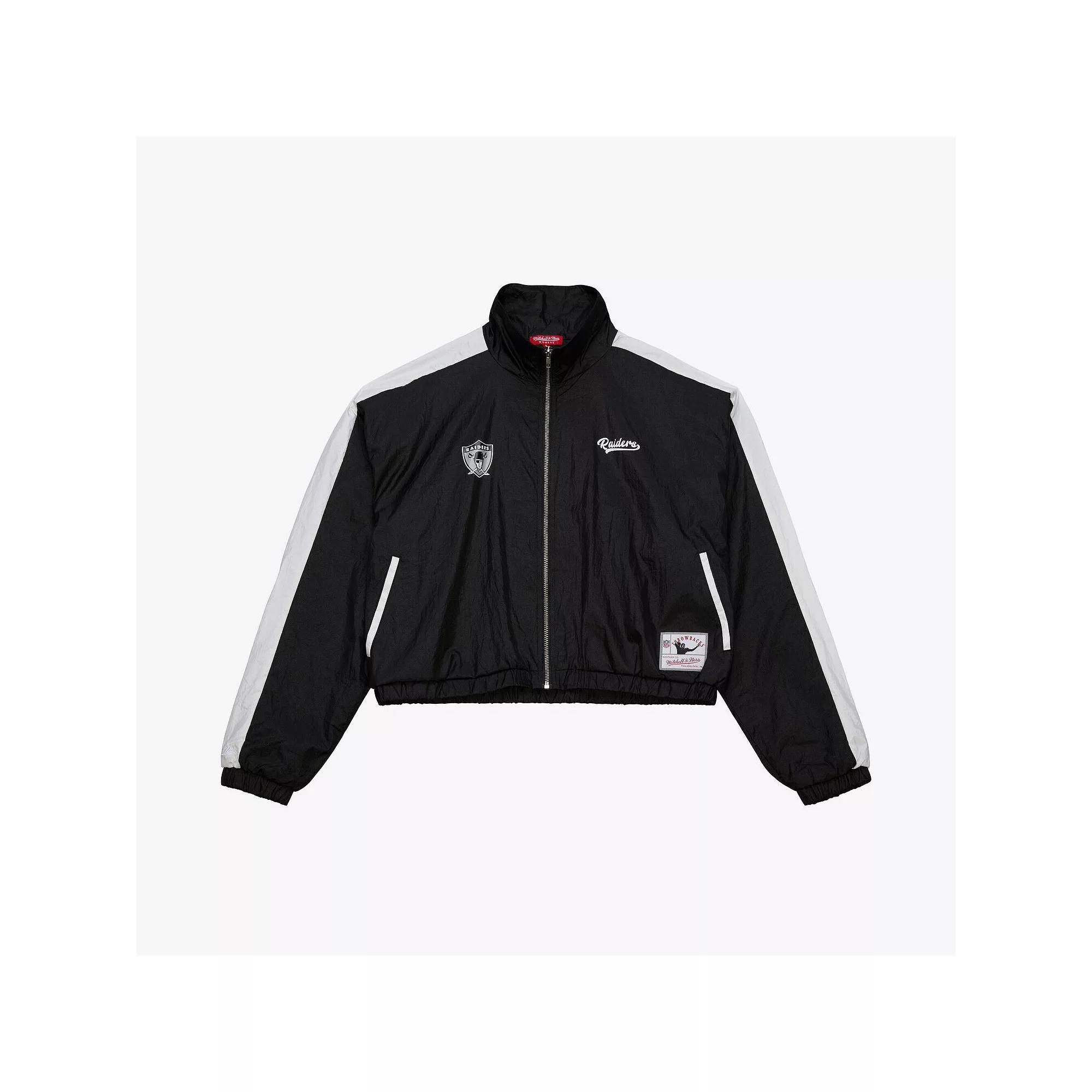 Women's Mitchell & Ness Black Oakland Raiders Nylon Cropped Full-Zip Jacket,  Product Image