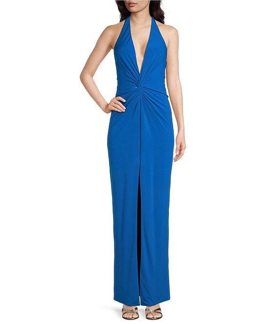 Belle by Badgley Mischka Leah Stretch Crepe Halter Neck Sleeveless Dress Product Image