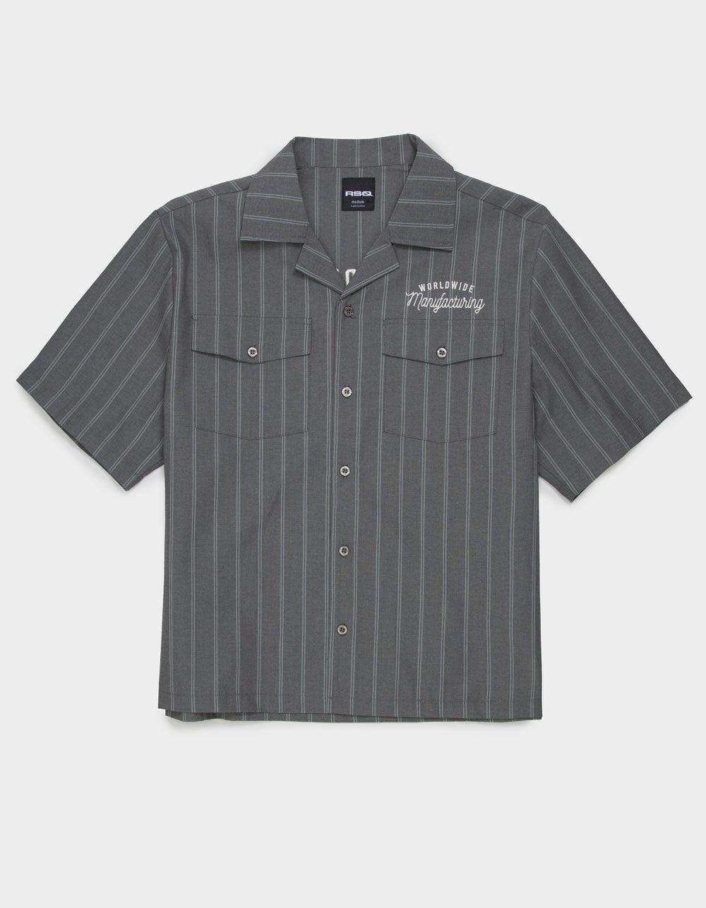 RSQ Mens Embroidered Stripe Button Up Shirt - DARK GRAY Product Image