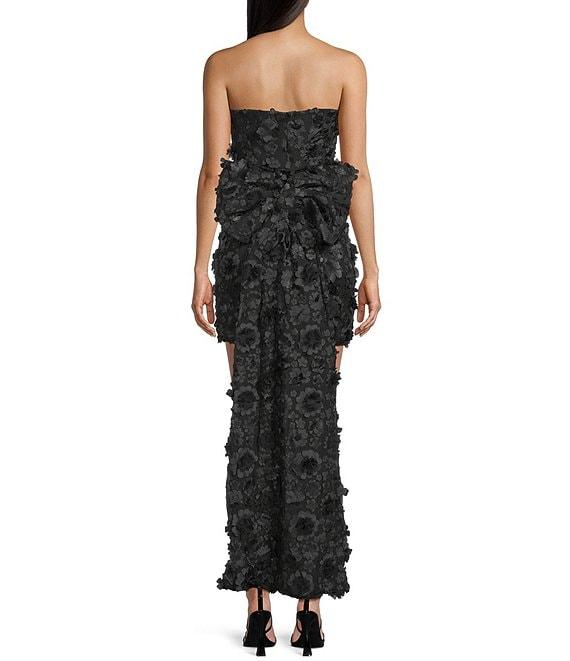 Allison & Kelly 3D Floral Printed Mesh Strapless Bow Back Dress Product Image