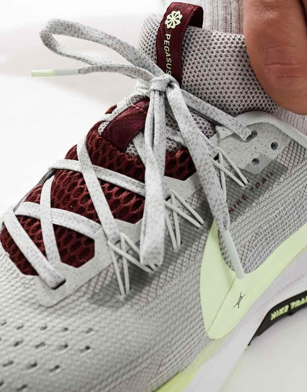 Nike Running Pegasus Trail 5 sneakers in light gray and green Product Image