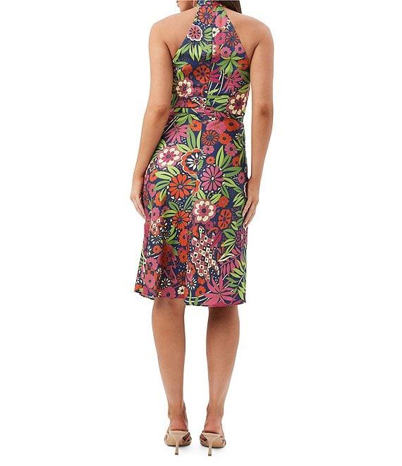 Trina Turk Muri Floral Print Criss Cross Halter Sleeveless Dress Product Image