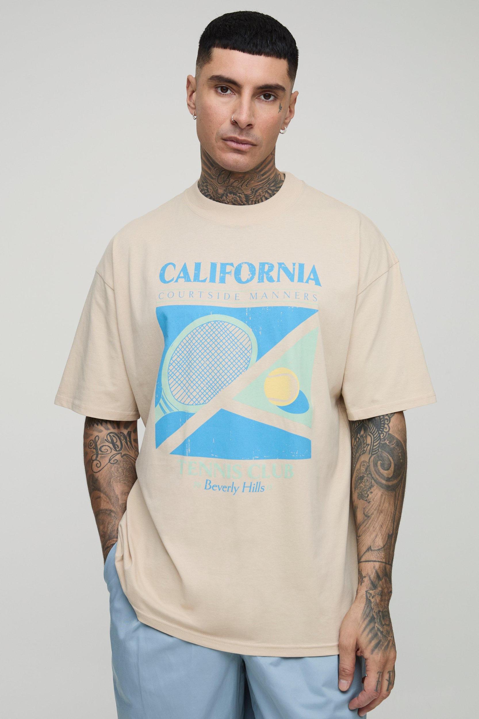 Tall Oversized California Tennis Club Print T-Shirt | boohooMAN USA Product Image