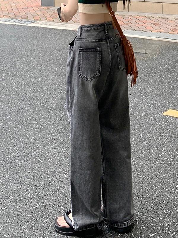 Vintage Wash Distressed Ripped Jeans Product Image