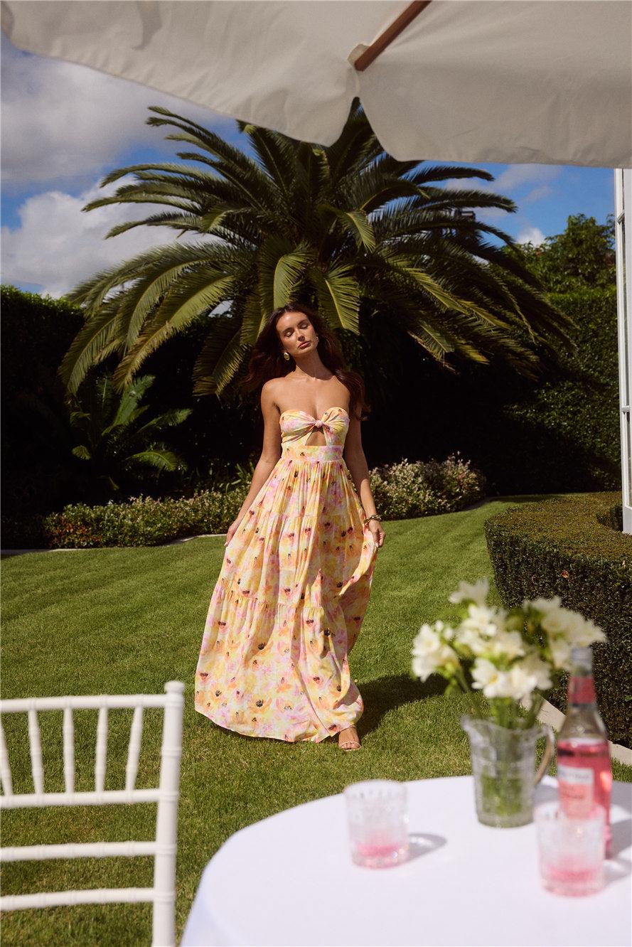 Sunlit Romance Strapless Maxi Dress Print Product Image