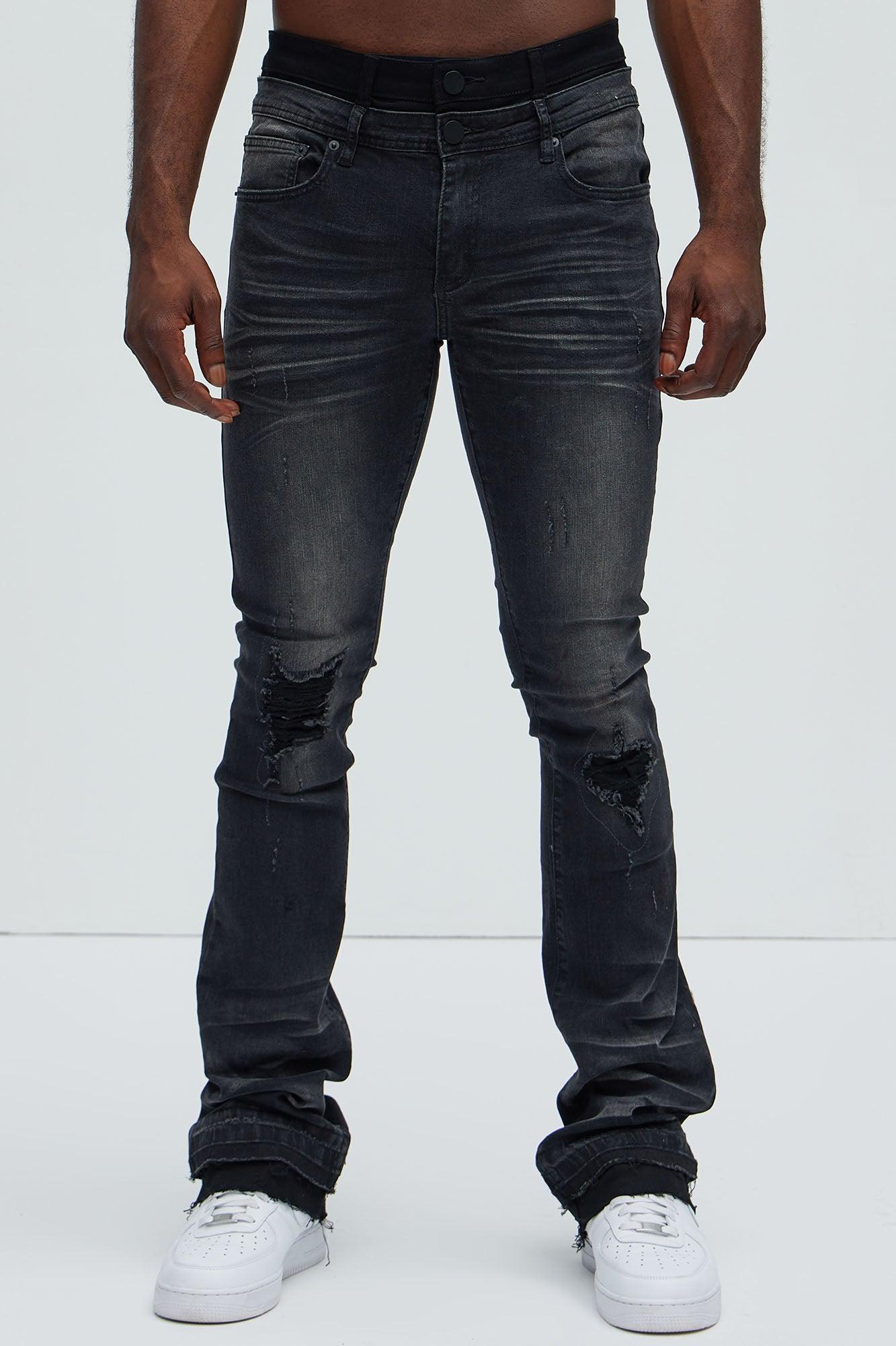 Below Me Distressed Skinny Flare Jeans - Grey Product Image
