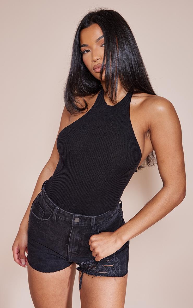 PRETTYLITTLETHING Washed Black Ripped Denim Mom Shorts Product Image