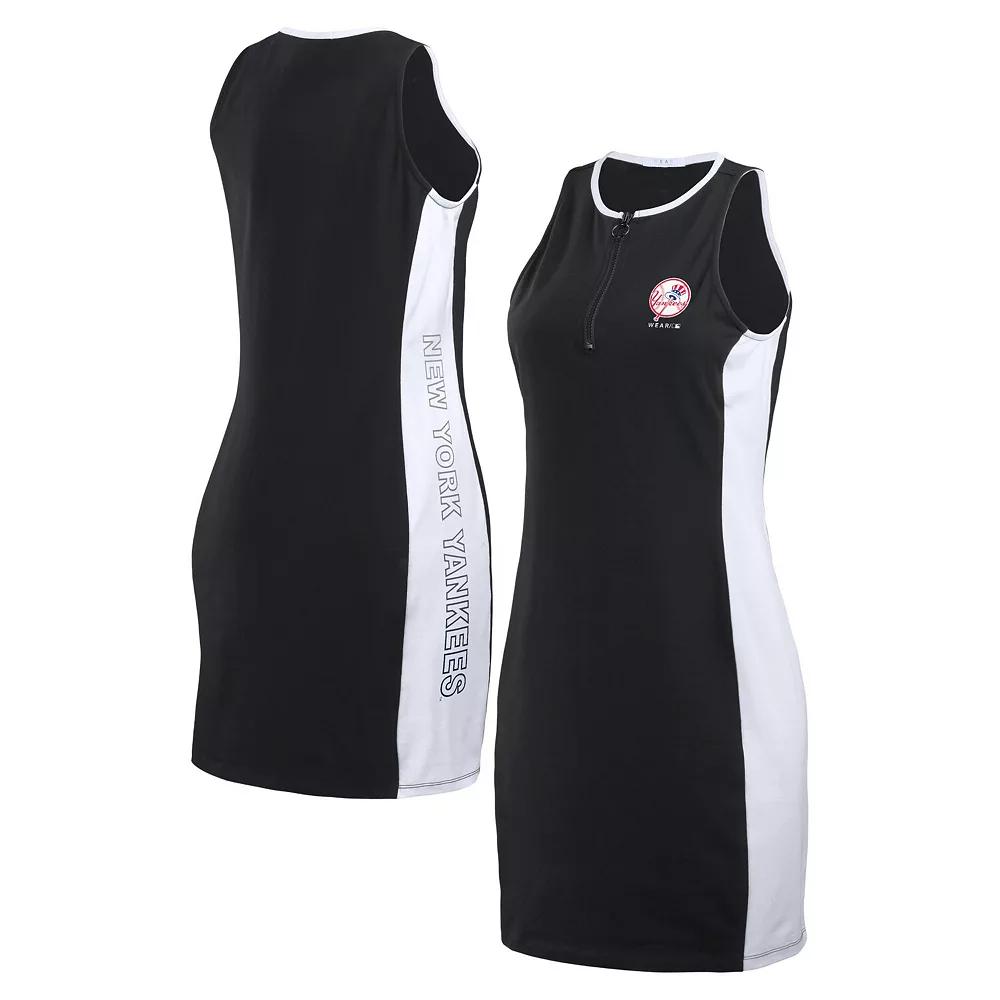 Women's WEAR by Erin Andrews Black New York Yankees Color Block Quarter-Zip Sleeveless Dress, Size: Medium Product Image