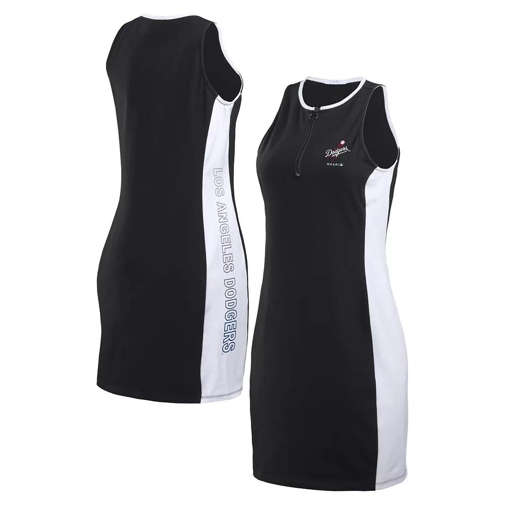 Women's WEAR by Erin Andrews Black Los Angeles Dodgers Color Block Quarter-Zip Sleeveless Dress, Size: XS Product Image