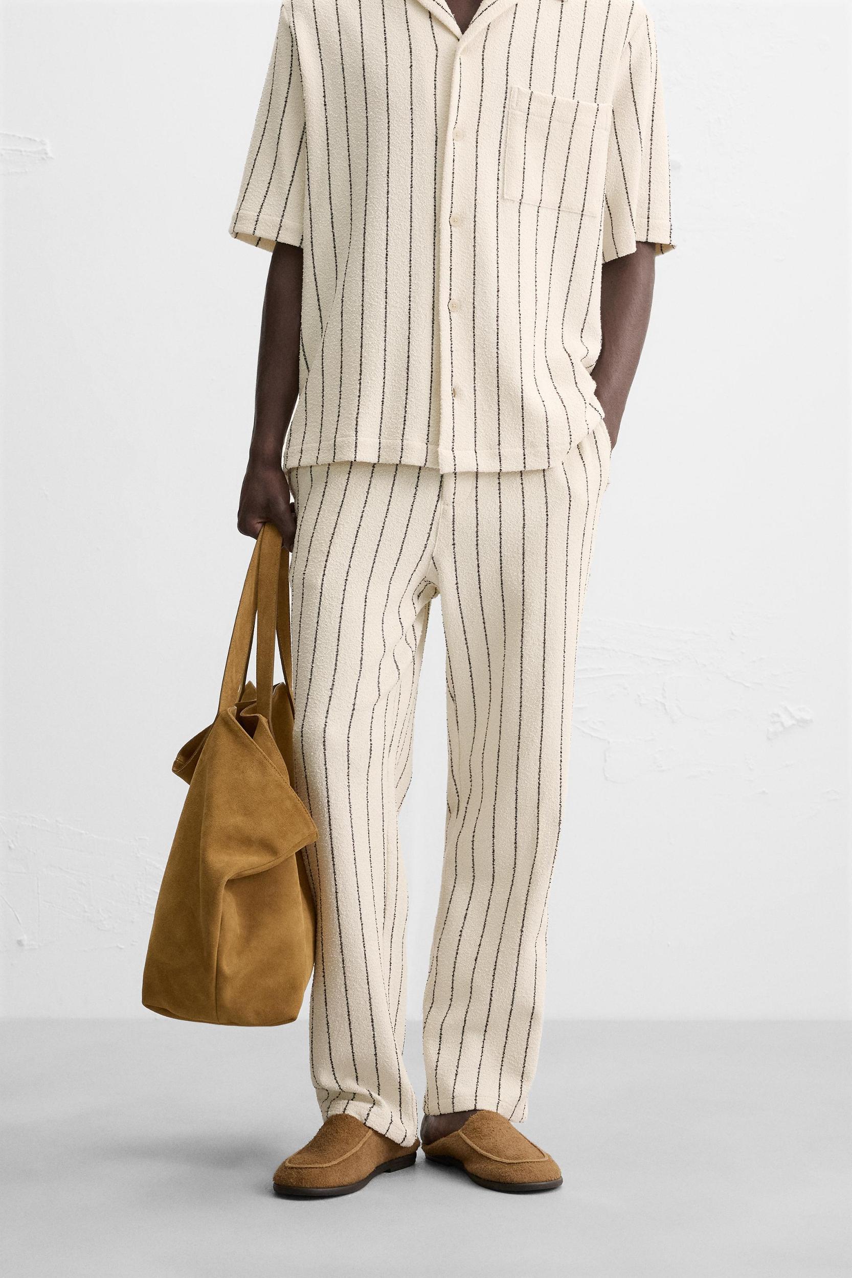 STRIPED TEXTURED TERRY PANTS Product Image