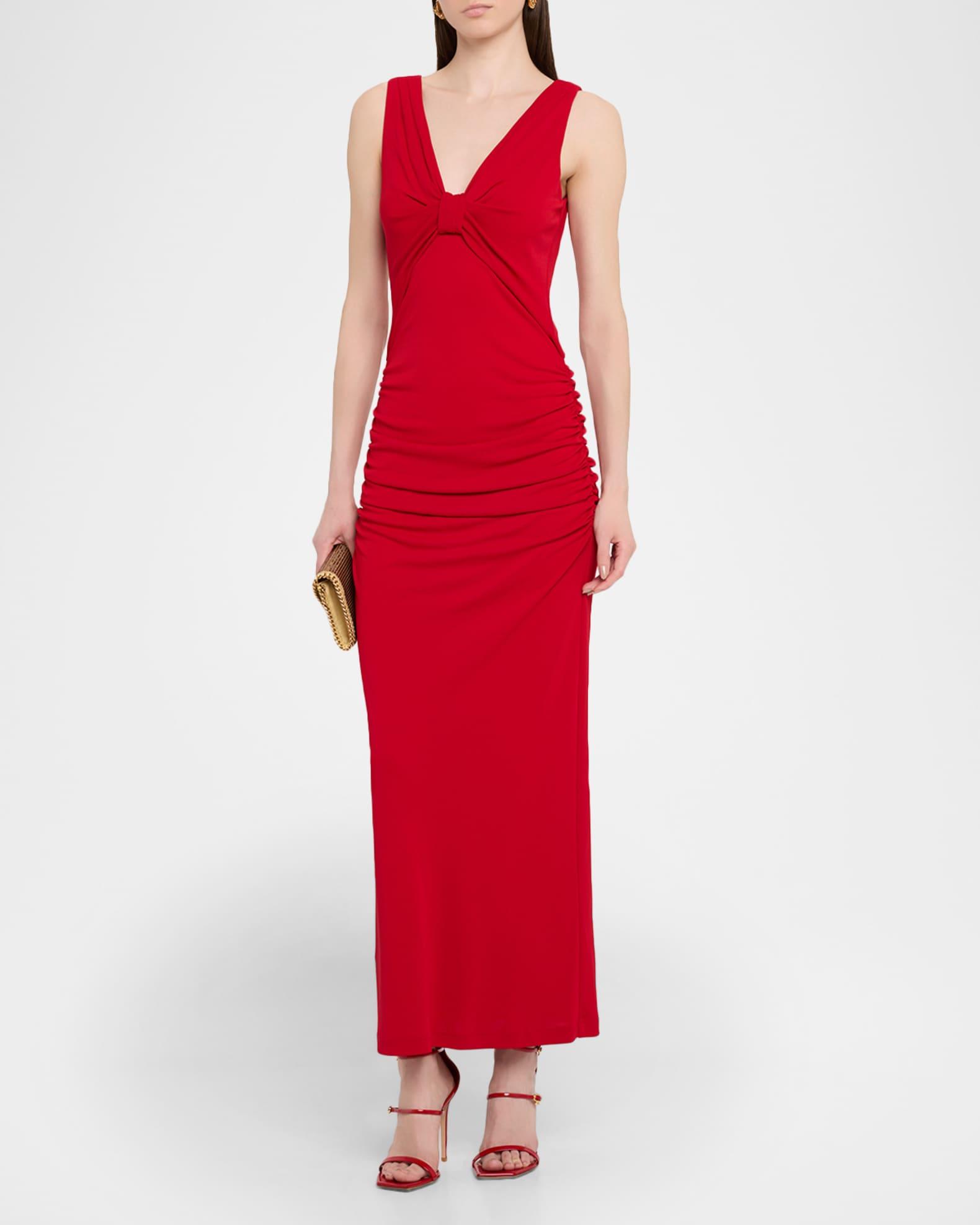 Ruched V-Neck Column Dress Product Image