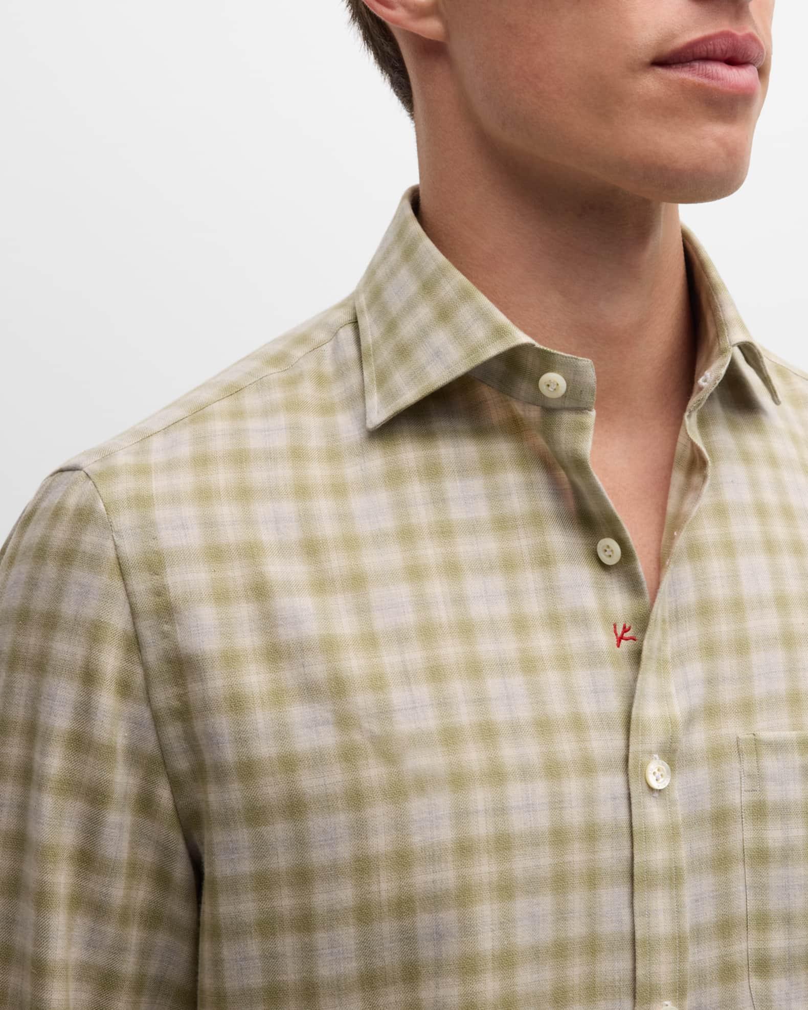 Men's Cotton-Cashmere Plaid Casual Button-Down Shirt Product Image