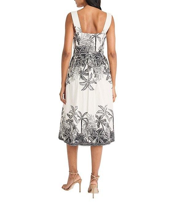 Maggy London Square Neck Sleeveless Tropical Print Fit And Flare Midi Dress Product Image