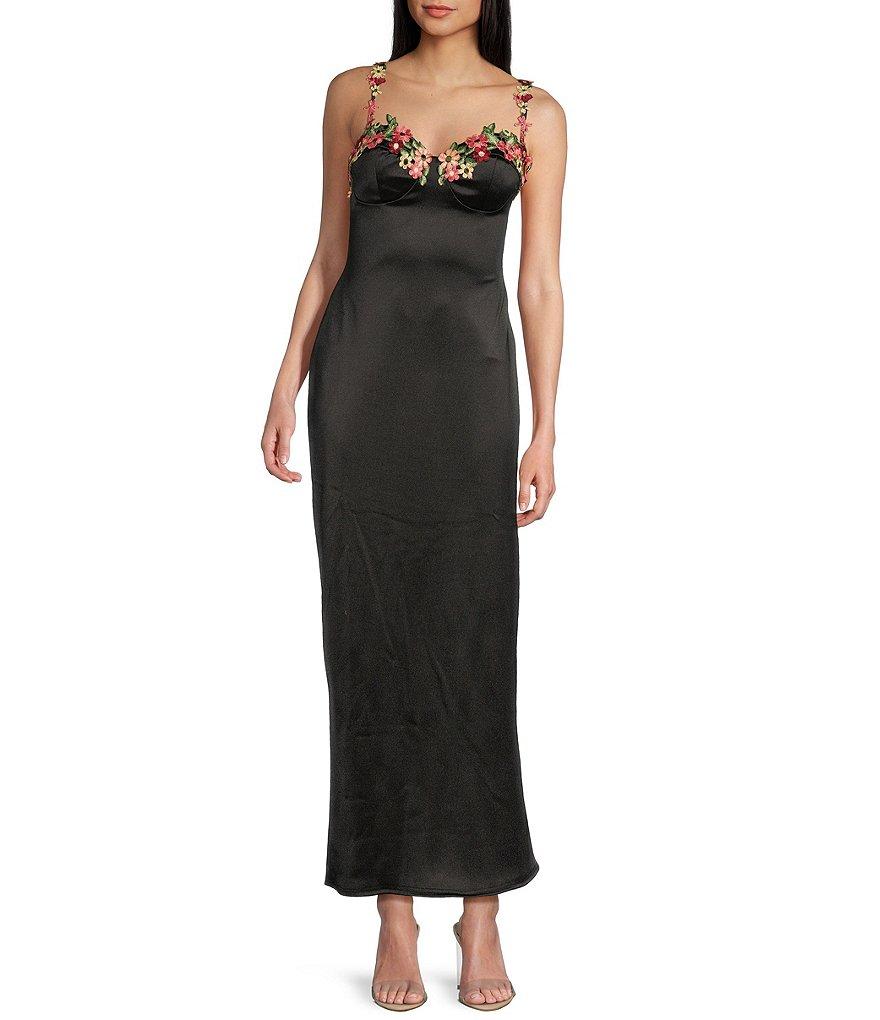 B. Darlin Adjustable Spaghetti Straps Sweetheart Neckline Floral Lace Dress Product Image