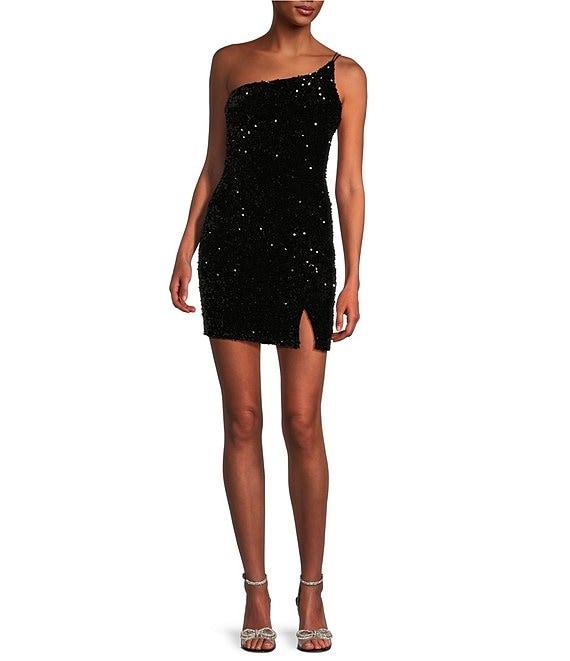 Midnight Doll One Shoulder Sequin Front Slit Bodycon Dress Product Image