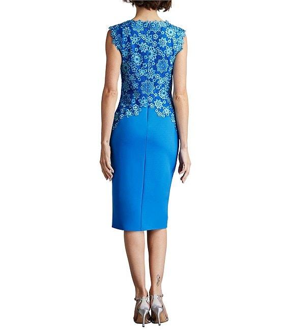 Tadashi Shoji Floral Embroidered Crepe Boat Neck Sleeveless Dress Product Image