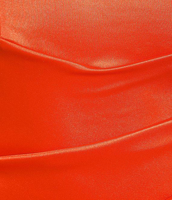 Honey and Rosie Spaghetti-Strap Square-Neck Faux-Wrap Slit Hem Stretch Satin Long Dress Product Image