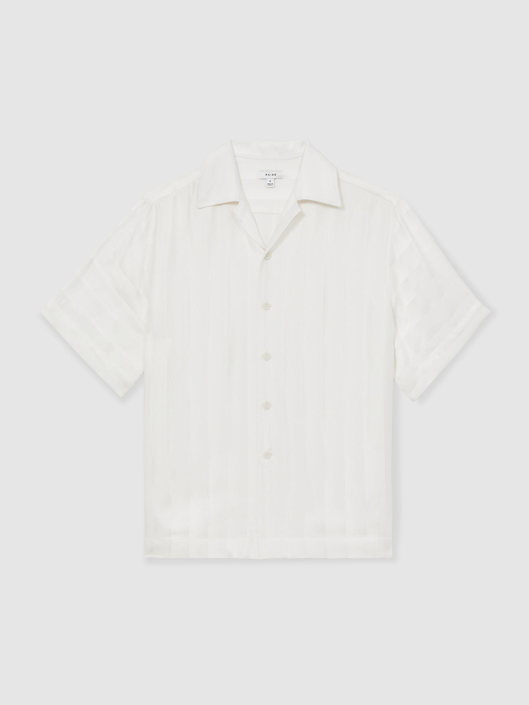 Jacquard Stripe Cuban Collar Shirt in White Product Image