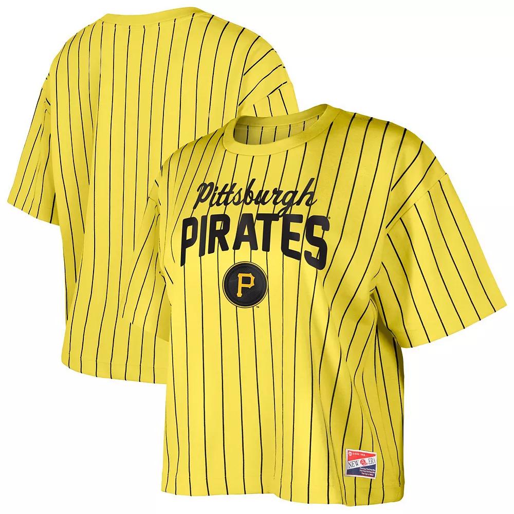 Women's New Era  Gold Pittsburgh Pirates City Connect Multiplier Pinstripe Cropped T-Shirt, Size: XL Product Image