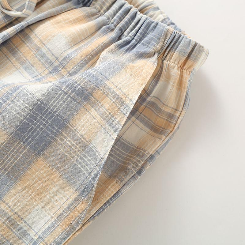 Drawstring Waist Plaid Lounge Pants Product Image