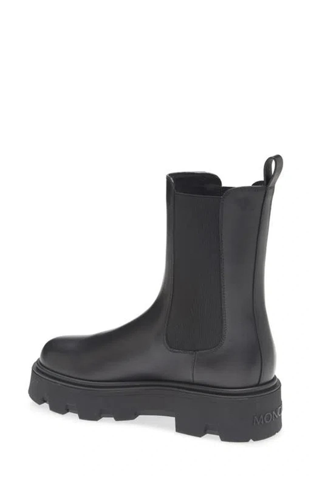 MONCLER Black Leather Aurea Chelsea Ankle Boots In Gray Product Image