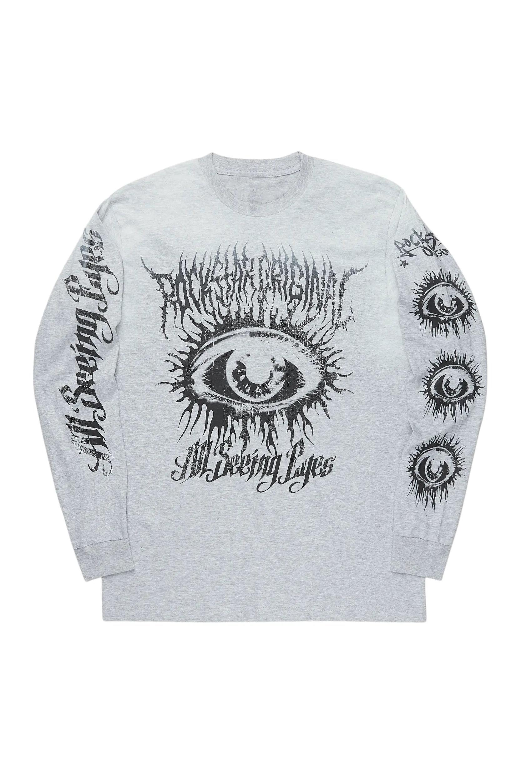 All Seeing Eyes Heather Grey Long Sleeve Graphic T-Shirt Male Product Image