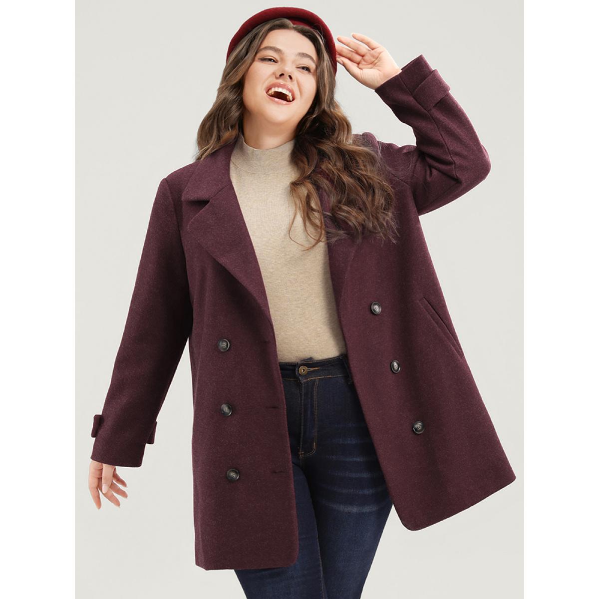Plus Size Solid Suit Collar Pocket Double Breasted Blazer Women Burgundy Casual Double-Breasted Ladies Dailywear Winter Coats BloomChic 28/5X Product Image