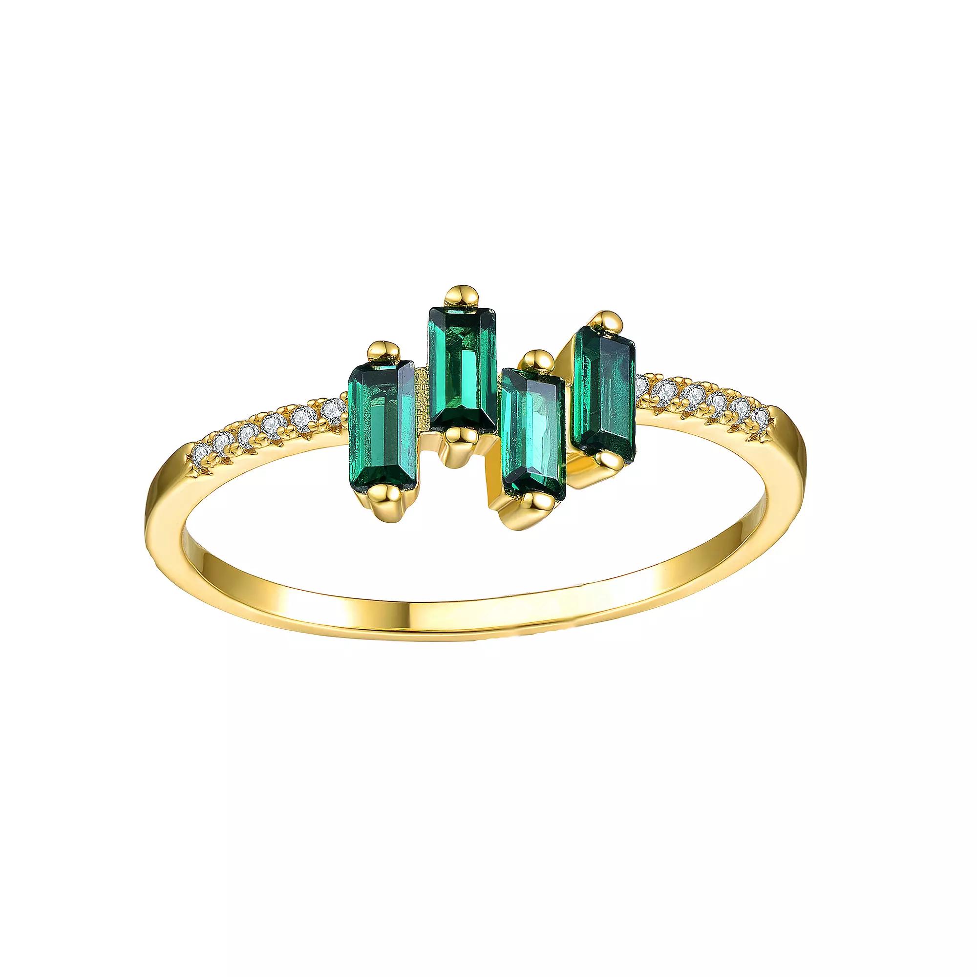 14k Gold over Sterling Silver Cubic Zirconia Modern Ring, Womens Green Product Image