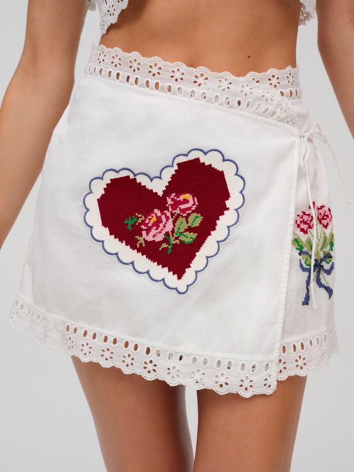 Mi Amore Embroidered Mini Skirt — White Product Image