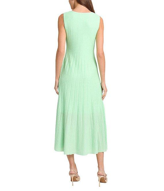 MISOOK Cable Soft Knit Square Neck Sleeveless Sit-And-Flare Midi Dress Product Image