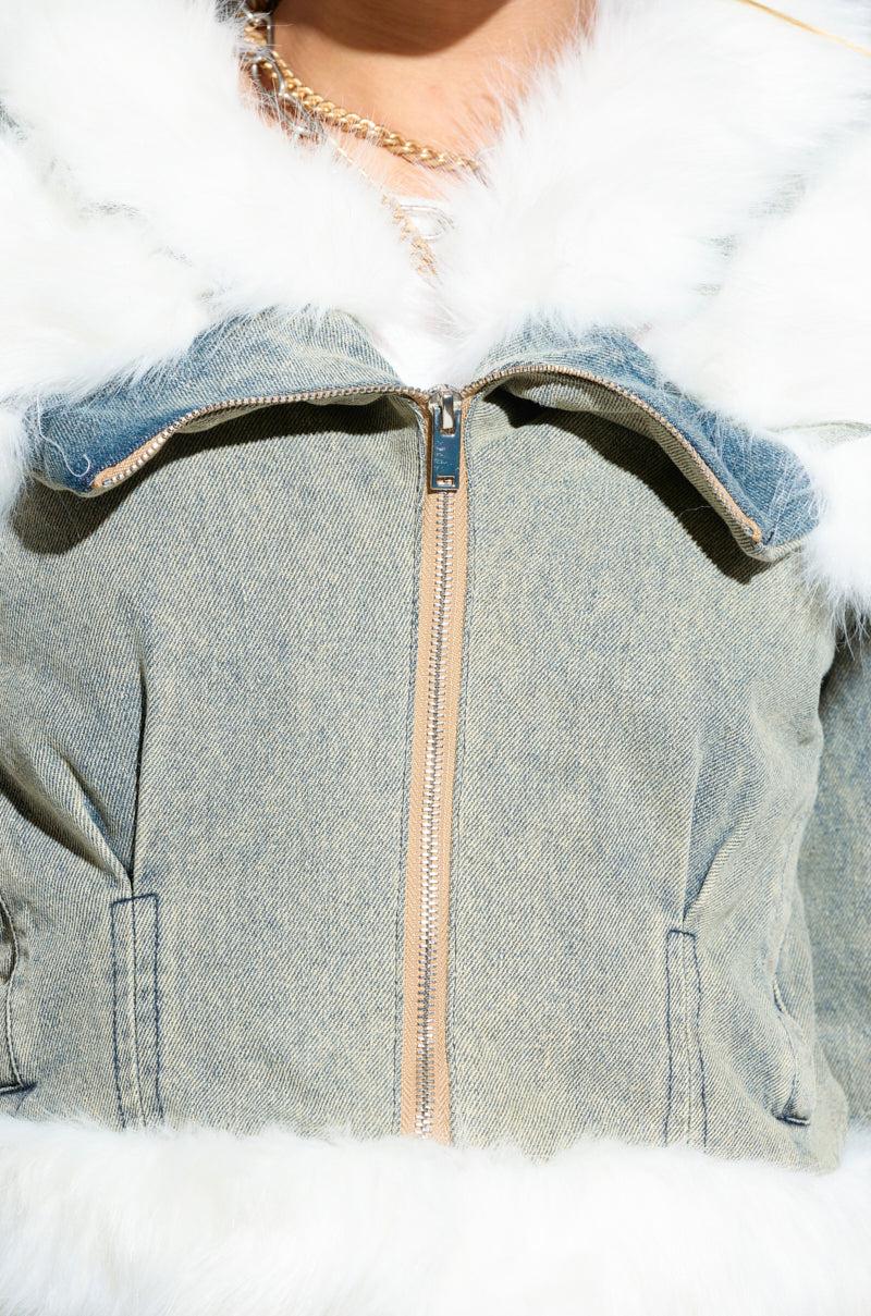 BELLA FUR TRIM DENIM MOTO Product Image