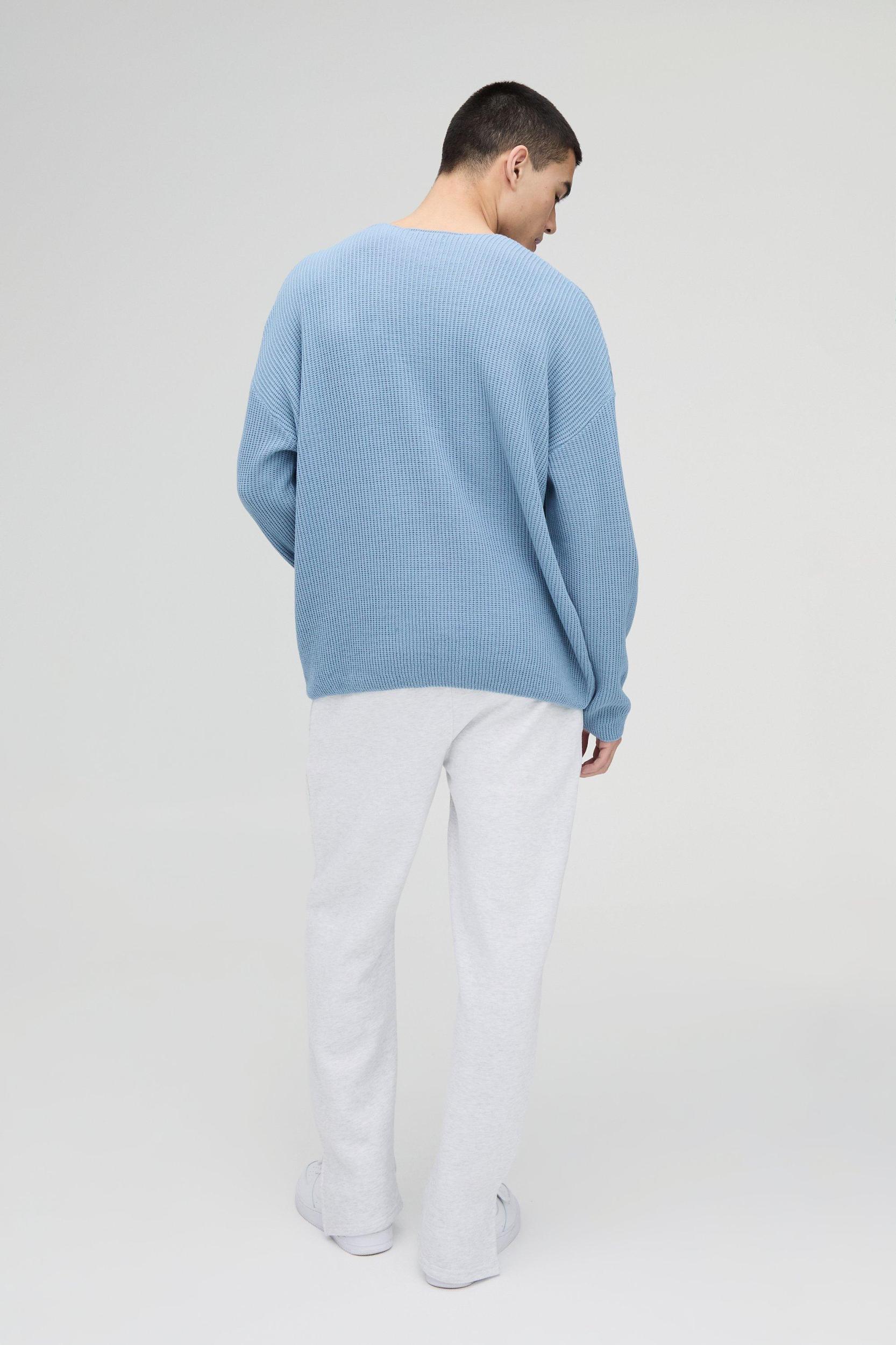 Oversized Dropped Shoulder Ribbed V Neck Knit Sweater | boohooMAN USA Product Image