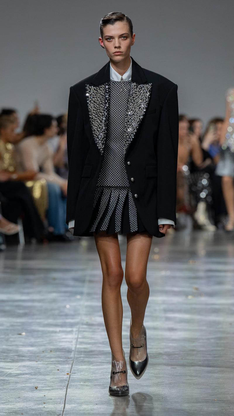 BLACK EMBROIDERED BLAZER IN WOOL GRAIN DE POUDRE Product Image