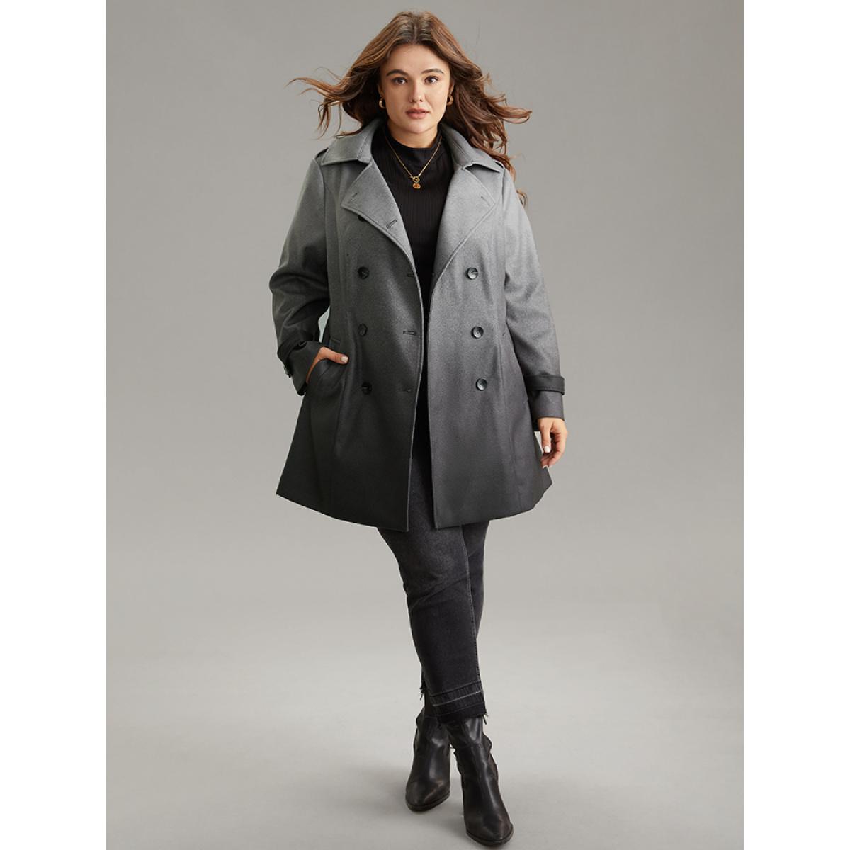 Plus Size Ombre Double Breasted Lapel Collar Coat Women Gray Casual Lined Ladies Dailywear Winter Coats BloomChic 14-16/1X Product Image