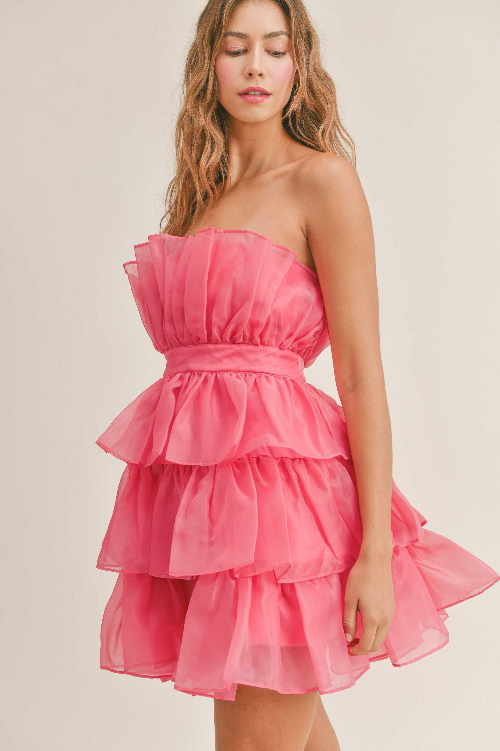 Organza Tulle Tiered Mini Dress Product Image