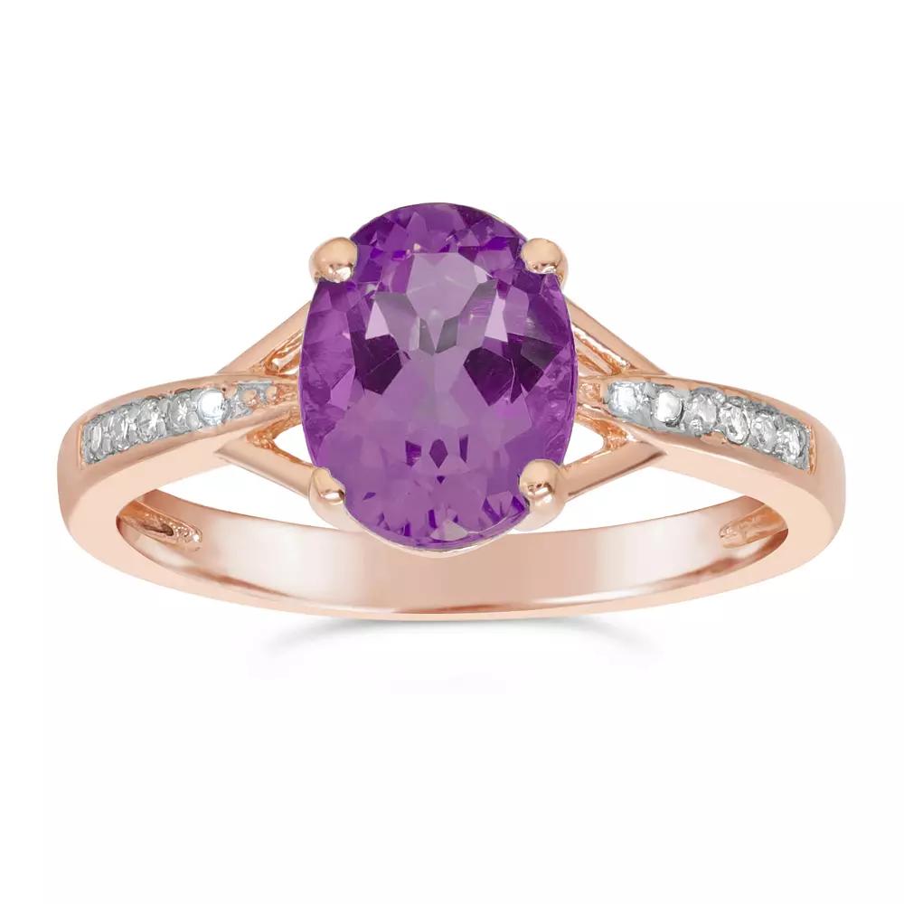 Gemminded 14k Rose Gold Plate Amethyst & Diamond Accent Ring, Women's, Size: 9, Pink Tone Product Image