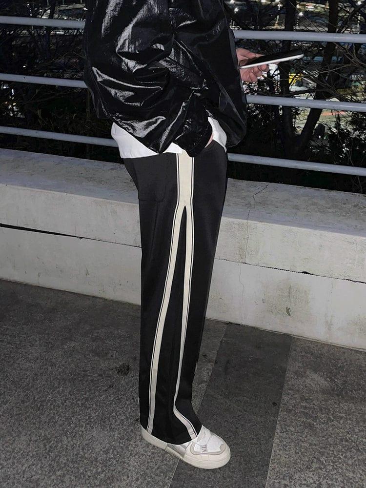 RT No. 11424 BLACK SIDE STRIPED STRAIGHT PANTS Product Image