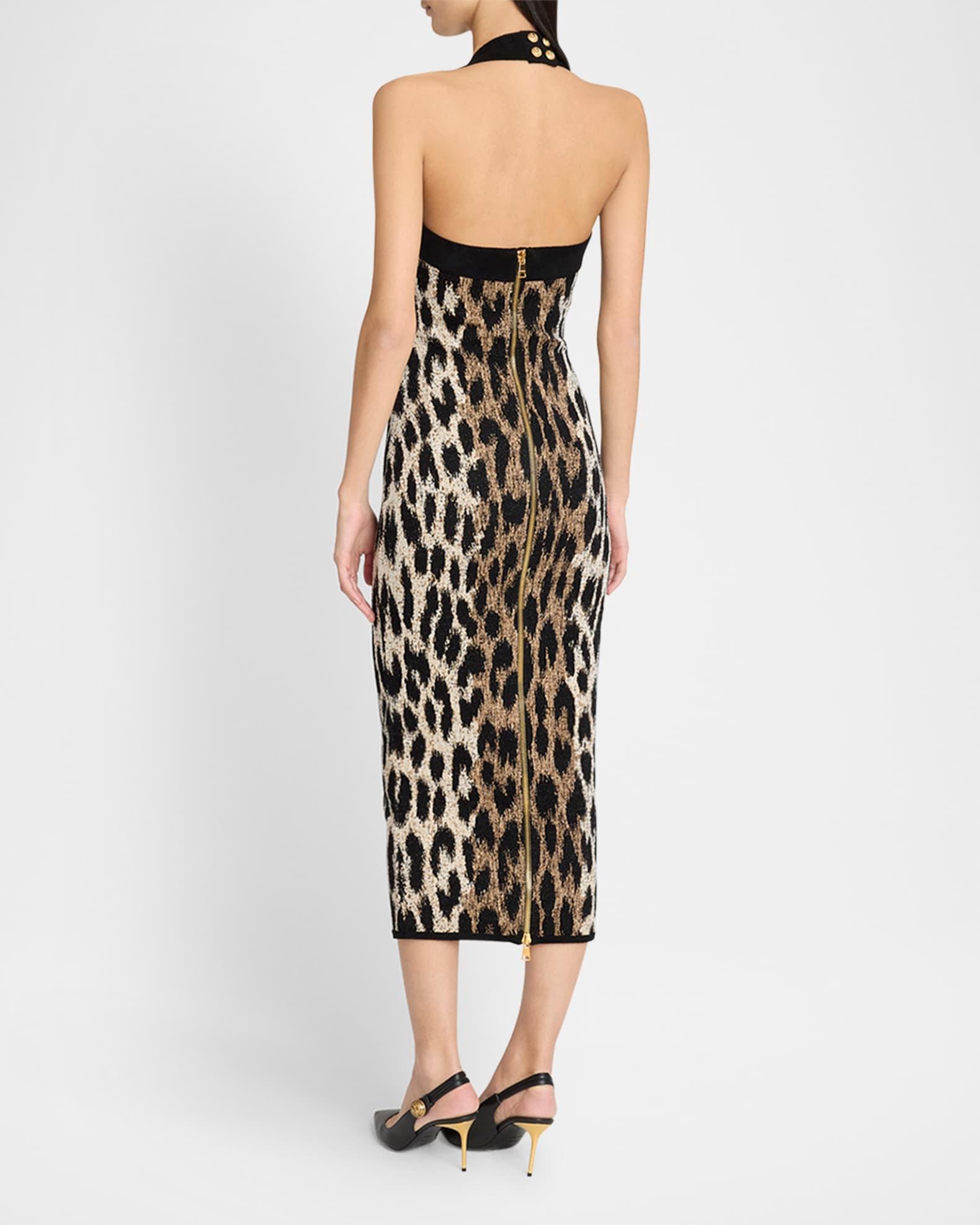 Leopard Jacquard Knit Halter Dress Product Image