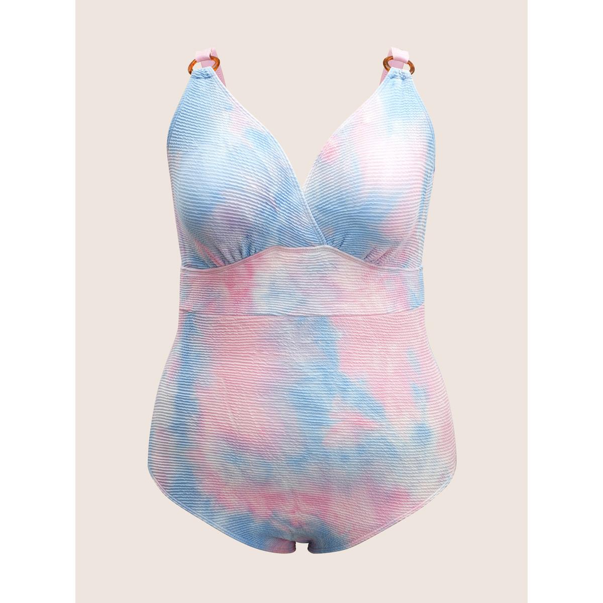 Plus Size Ombre Adjustable Straps Wrap One Piece Swimsuit Women's Swimwear Multicolor Beach Gathered Curve Bathing Suits High stretch One Pieces BloomChic 18-20/2X Product Image