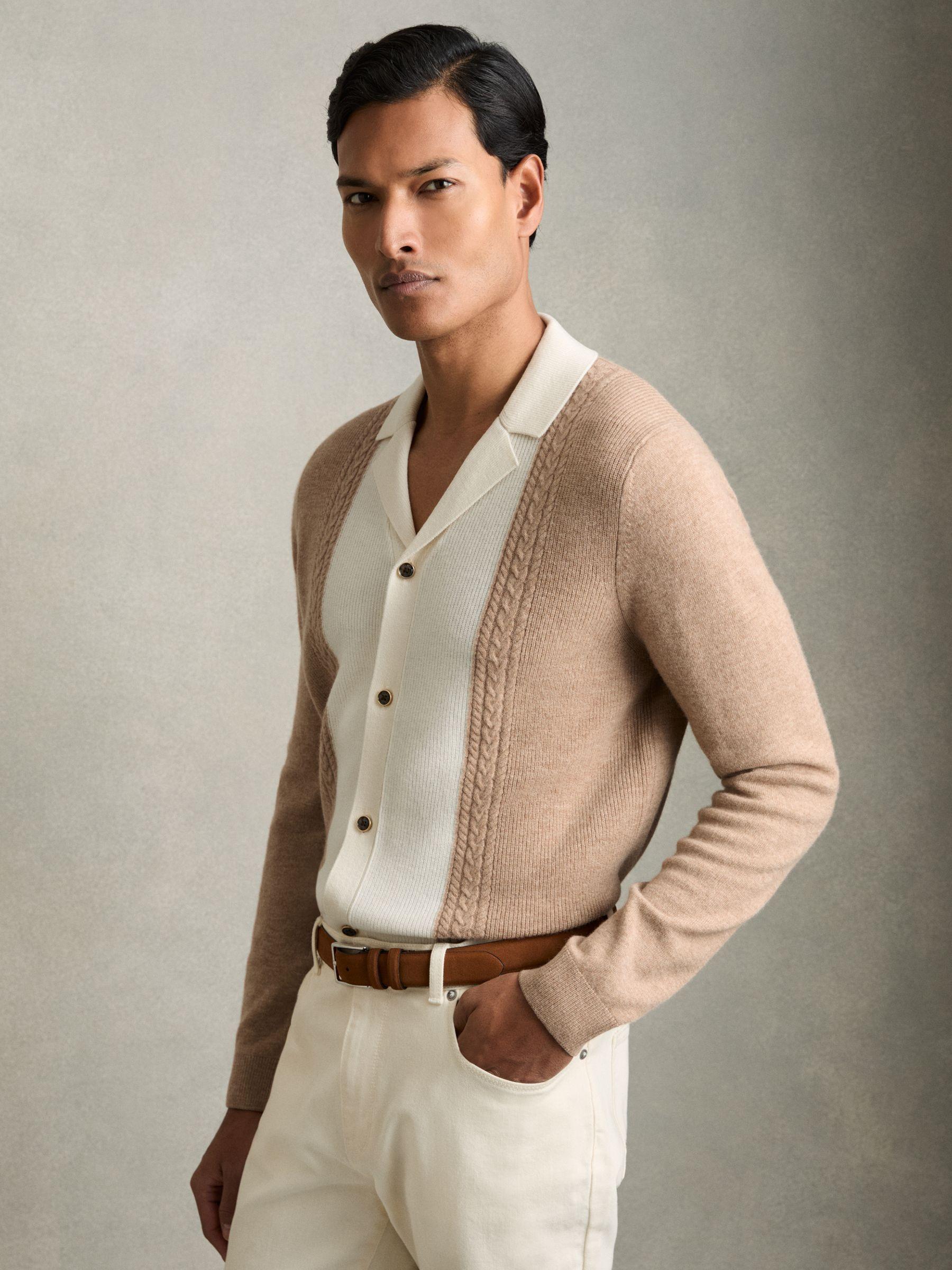 Wool Colourblock Knitted Shirt in Camel Product Image