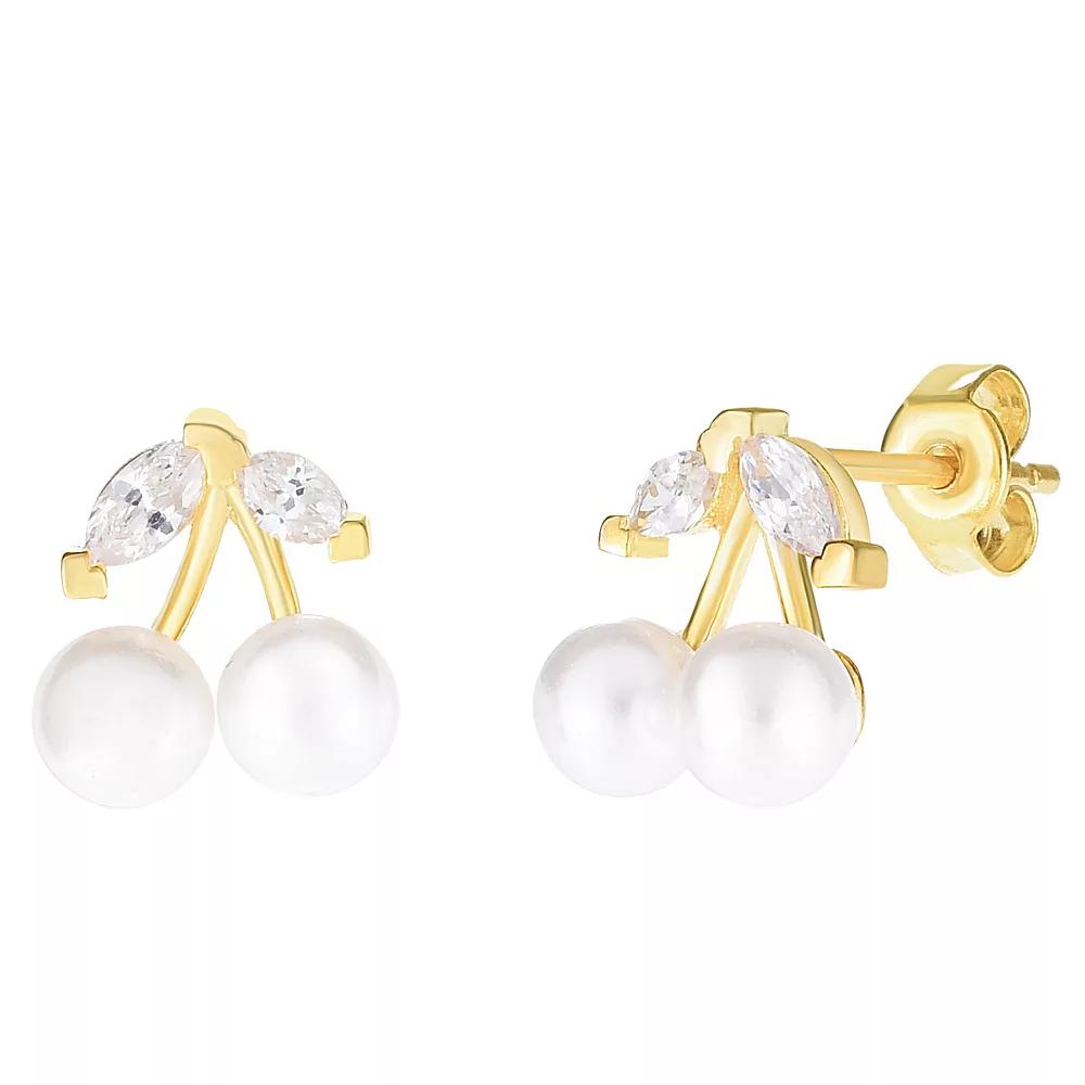 Sunkissed Sterling Cubic Zirconia and Freshwater Cultured Pearl Cherry Stud Earrings, Women's, Gold Tone Product Image